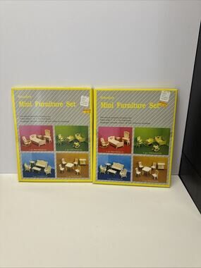 Lot Of 2 Wooden Mini Furniture Set Fun Easy To Assemble For Dollhouses Vtg 1988